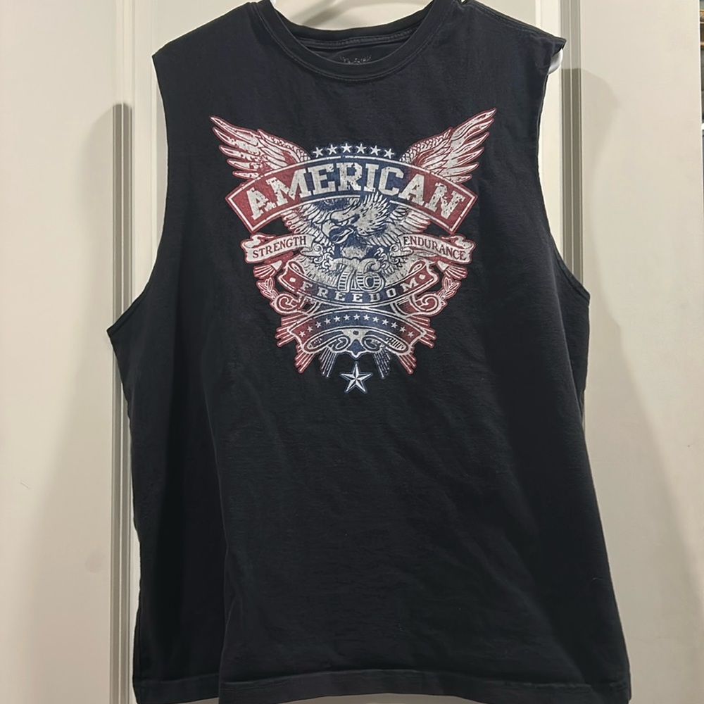 Faded Glory “American Freedom Strength Endurance” sleeveless biker muscle top L